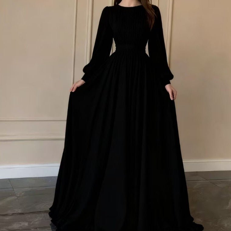 White Chiffon Princess Dress Abaya with Lantern Sleeves | Elegant Spring Fairy Swing French Court-Style Abaya (MA180) - Mariam's Collection