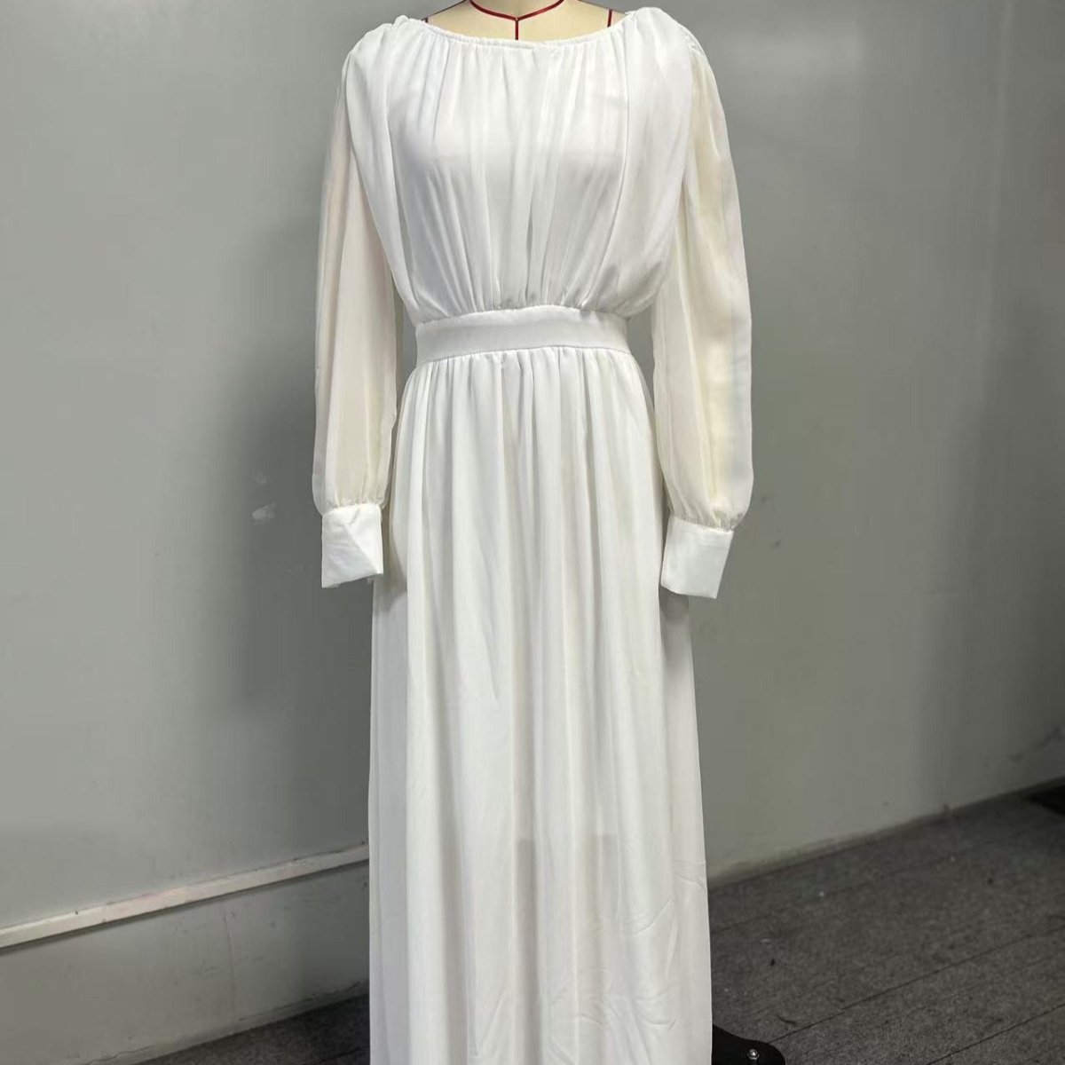 White Chiffon Princess Dress Abaya with Lantern Sleeves | Elegant Spring Fairy Swing French Court-Style Abaya (MA180) - Mariam's Collection