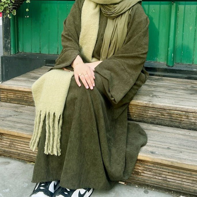 Wide Sleeve Corduroy Abaya (MA045) - Mariam's Collection