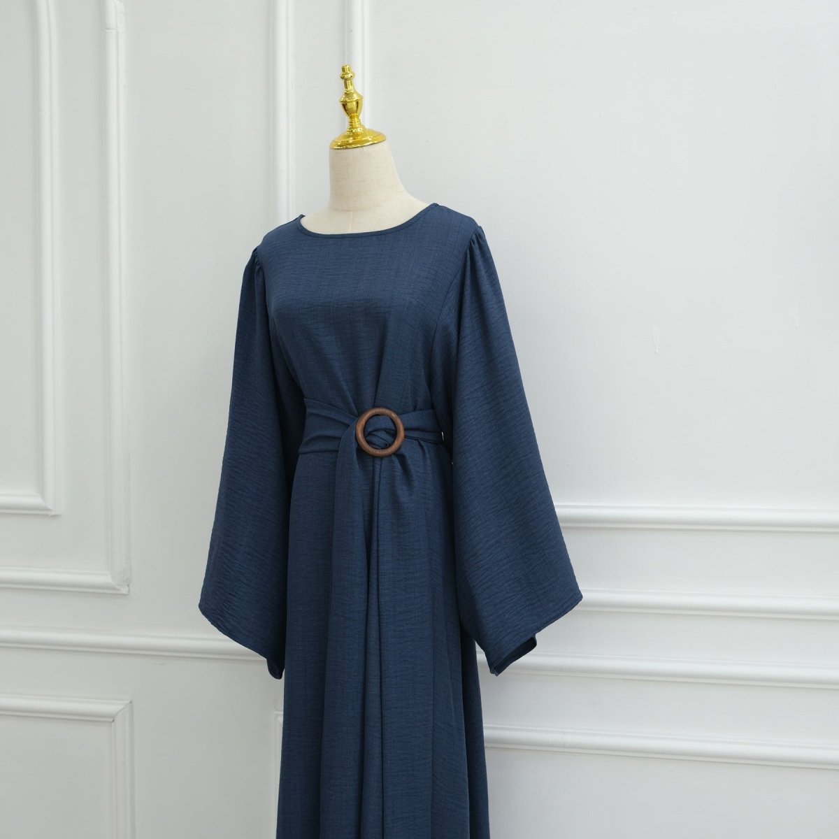 Wide Sleeve Textured Twill Blend Abaya with Belt(MA333) - Mariam's Collection