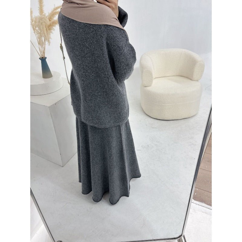 Winter Stretch Knit Three - Piece Set | Cardigan Vest & Skirt Ensemble(MS122) - Mariam's Collection