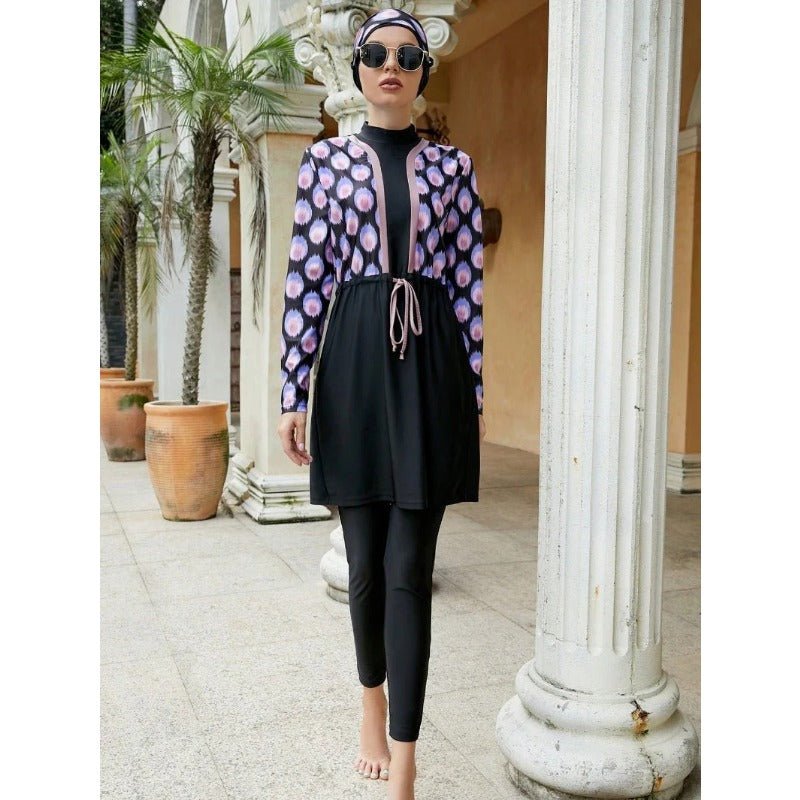 Women Muslim Swimwear Islamic Modest Swimsuit 3 Pieces Full Cover Hijab Long Sleeve Burkini Top Dress + Pants. (MB017) - Mariam's Collection