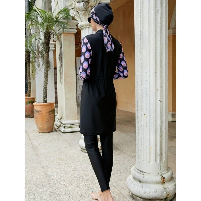 Women Muslim Swimwear Islamic Modest Swimsuit 3 Pieces Full Cover Hijab Long Sleeve Burkini Top Dress + Pants. (MB017) - Mariam's Collection