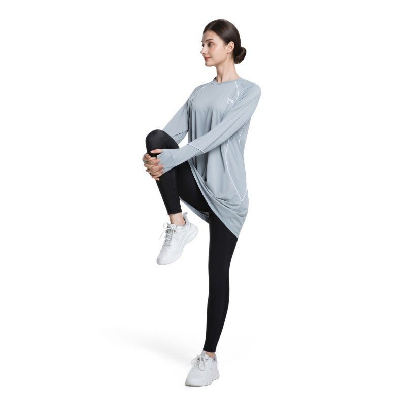 Women's Quick Dry Long Sleeve Modest Workout Top | Polyester Athletic Yoga Tunic with Simple Lines(MS114) - Mariam's Collection