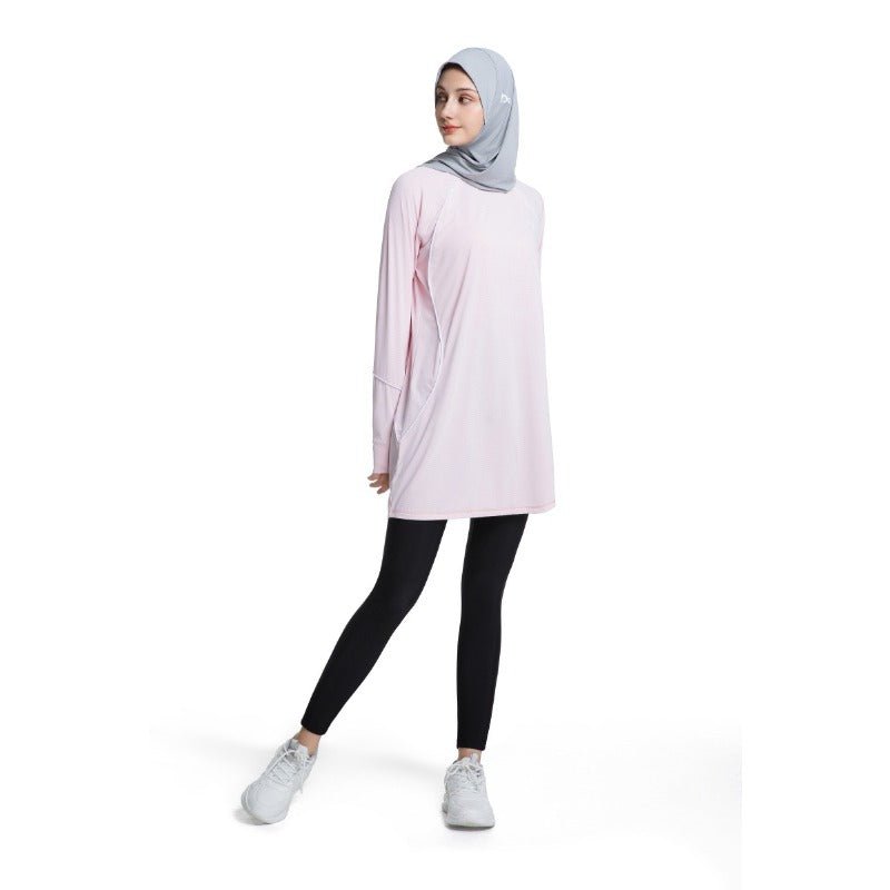 Women's Quick Dry Long Sleeve Modest Workout Top | Polyester Athletic Yoga Tunic with Simple Lines(MS114) - Mariam's Collection