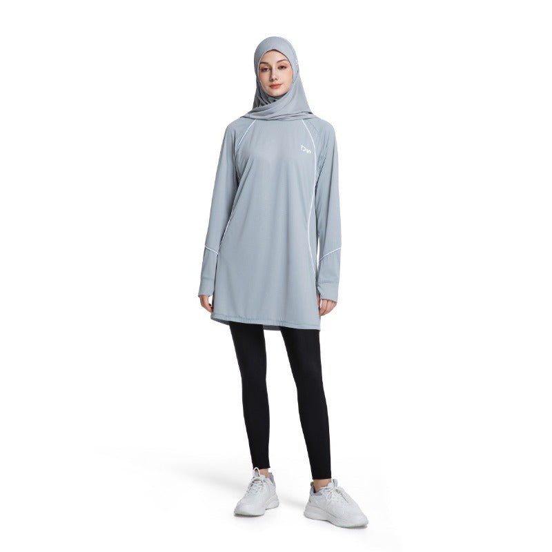 Women's Quick Dry Long Sleeve Modest Workout Top | Polyester Athletic Yoga Tunic with Simple Lines(MS114) - Mariam's Collection