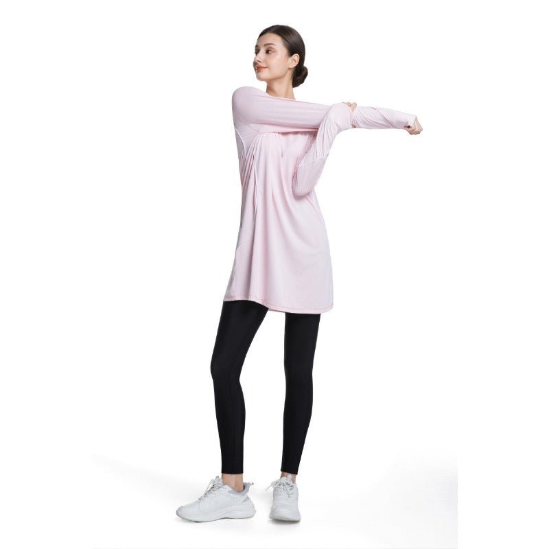 Women's Quick Dry Long Sleeve Modest Workout Top | Polyester Athletic Yoga Tunic with Simple Lines(MS114) - Mariam's Collection