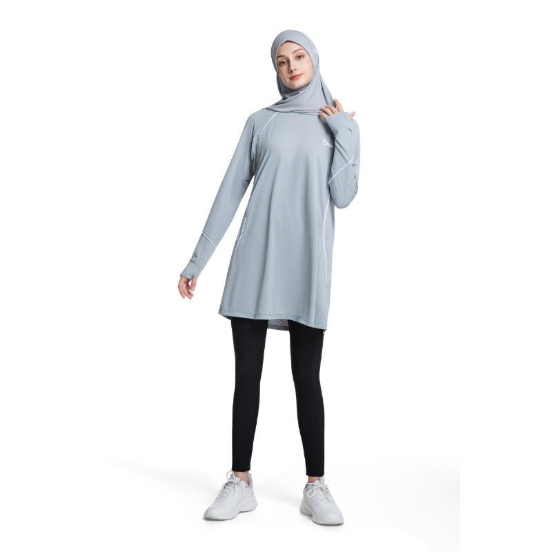Women's Quick Dry Long Sleeve Modest Workout Top | Polyester Athletic Yoga Tunic with Simple Lines(MS114) - Mariam's Collection