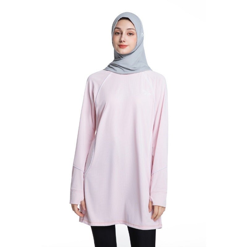 Women's Quick Dry Long Sleeve Modest Workout Top | Polyester Athletic Yoga Tunic with Simple Lines(MS114) - Mariam's Collection