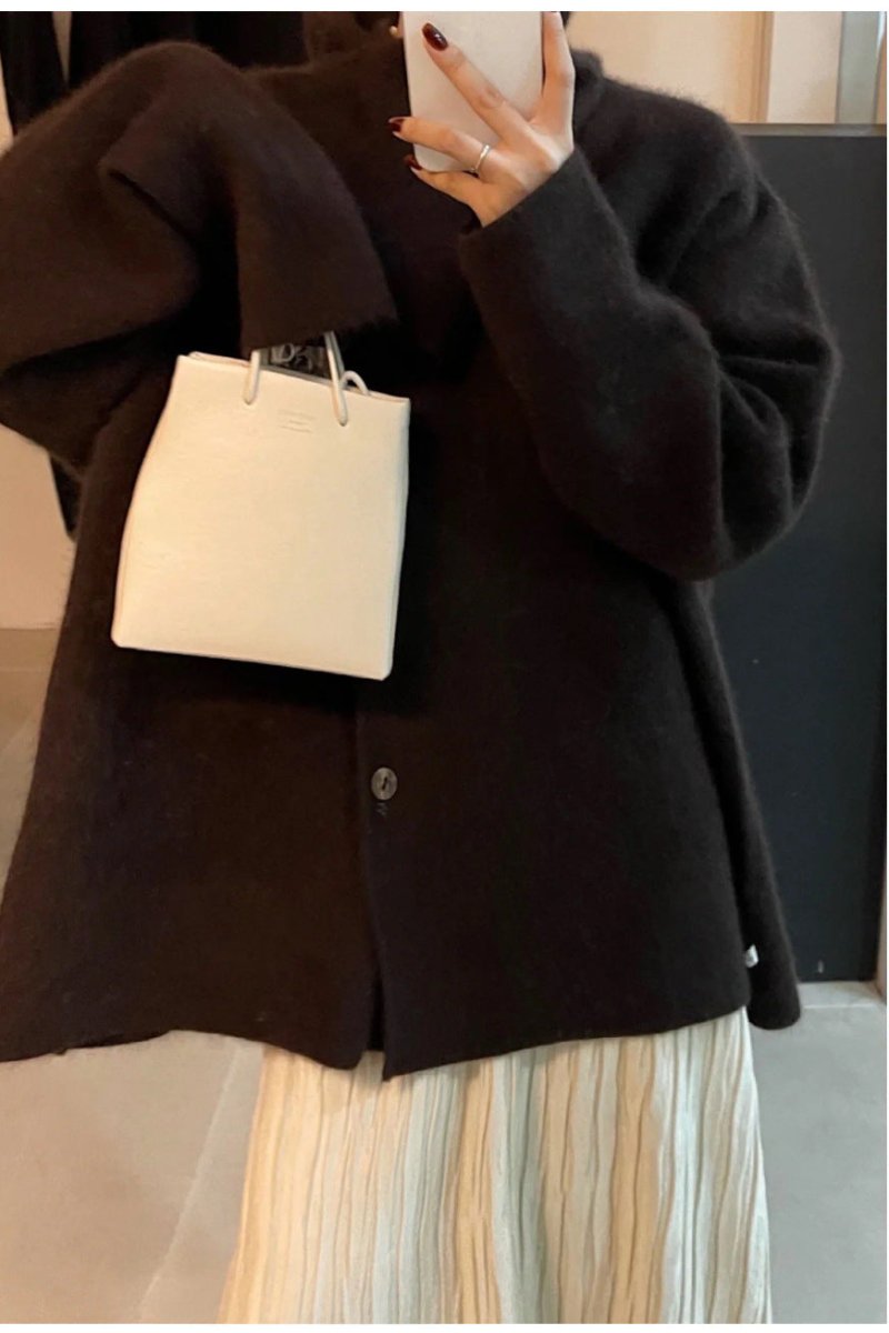 Wool Blend Cape Collar Coat | Mid - Length Button - Front Winter Jacket(MS191) - Mariam's Collection