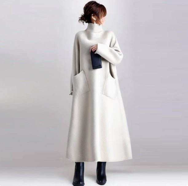 Wool Blend Turtleneck Coat Dress | Oversized Maxi Dress with Pockets(MS237) - Mariam's Collection
