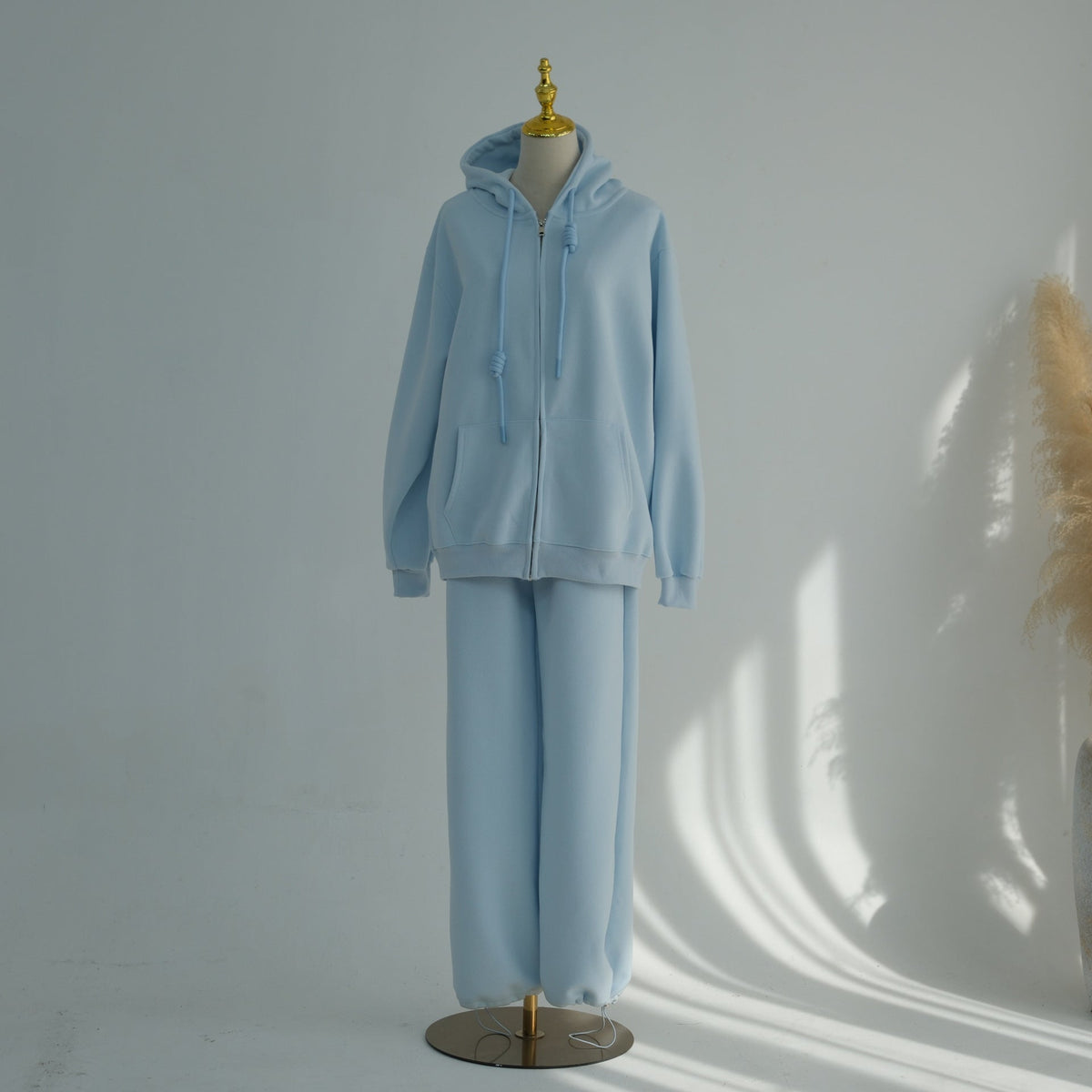 Zip-Up Hoodie & Wide-Leg Pants Set | Casual Modest Athleisure Two-Piece Outfit(MS595) - Mariam's Collection