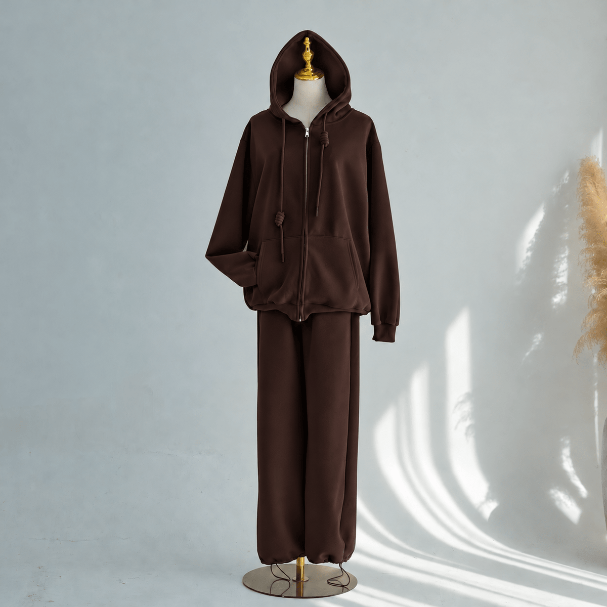 Zip-Up Hoodie & Wide-Leg Pants Set | Casual Modest Athleisure Two-Piece Outfit(MS595) - Mariam's Collection