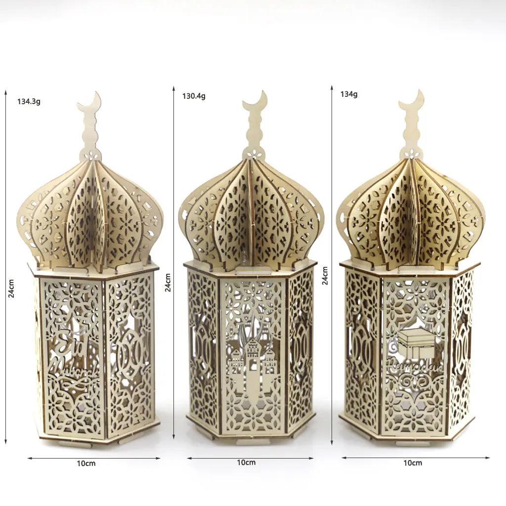 MR023 Eid Mubarak LED Wooden Lantern Ramadan Decoration - Mariam's Collection