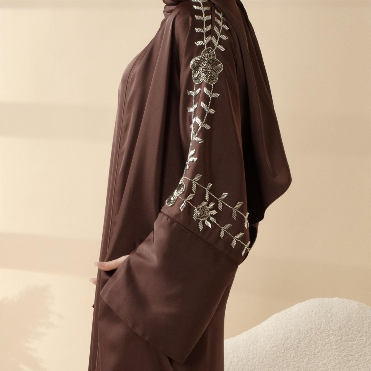 Celebrate Eid in Timeless Elegance with Our Dark Brown Three-Piece Abaya - Mariam's Collection