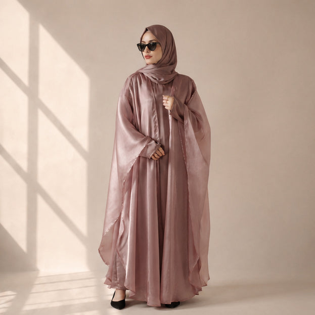 Archive Piece Organza Batwing Open Abaya & Satin Inner Dress Set - MP026 (Size M Only)