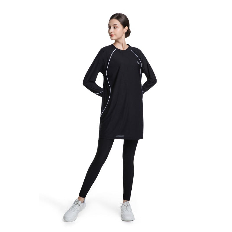 Women's Quick Dry Long Sleeve Modest Workout Top | Polyester Athletic Yoga Tunic with Simple Lines(MS114)