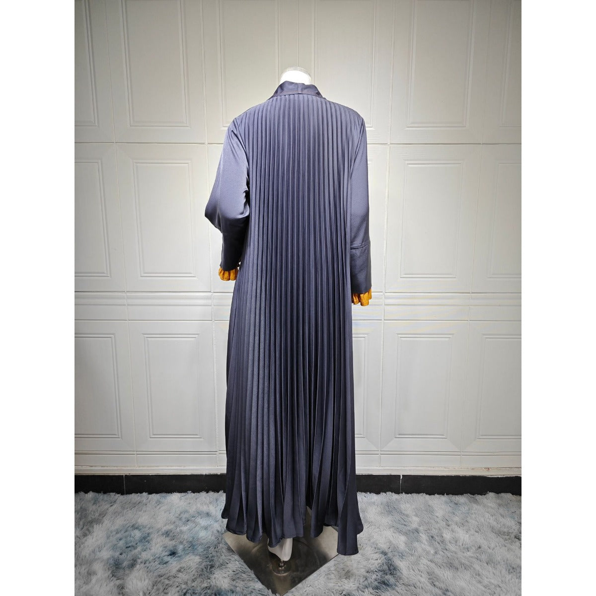 Luxe Suede Robe Dress | Navy Blue  Maxi with Gold Accents & Bell Sleeves(MOA200)