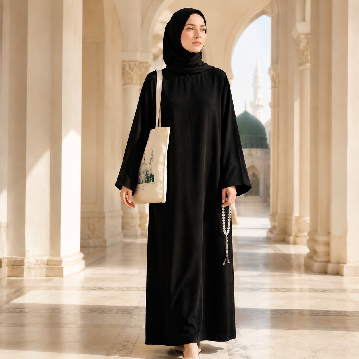 Premium Muslimah Essentials Gift Set | Abaya, Prayer Mat, Tasbih & Tote Bag (MR090)