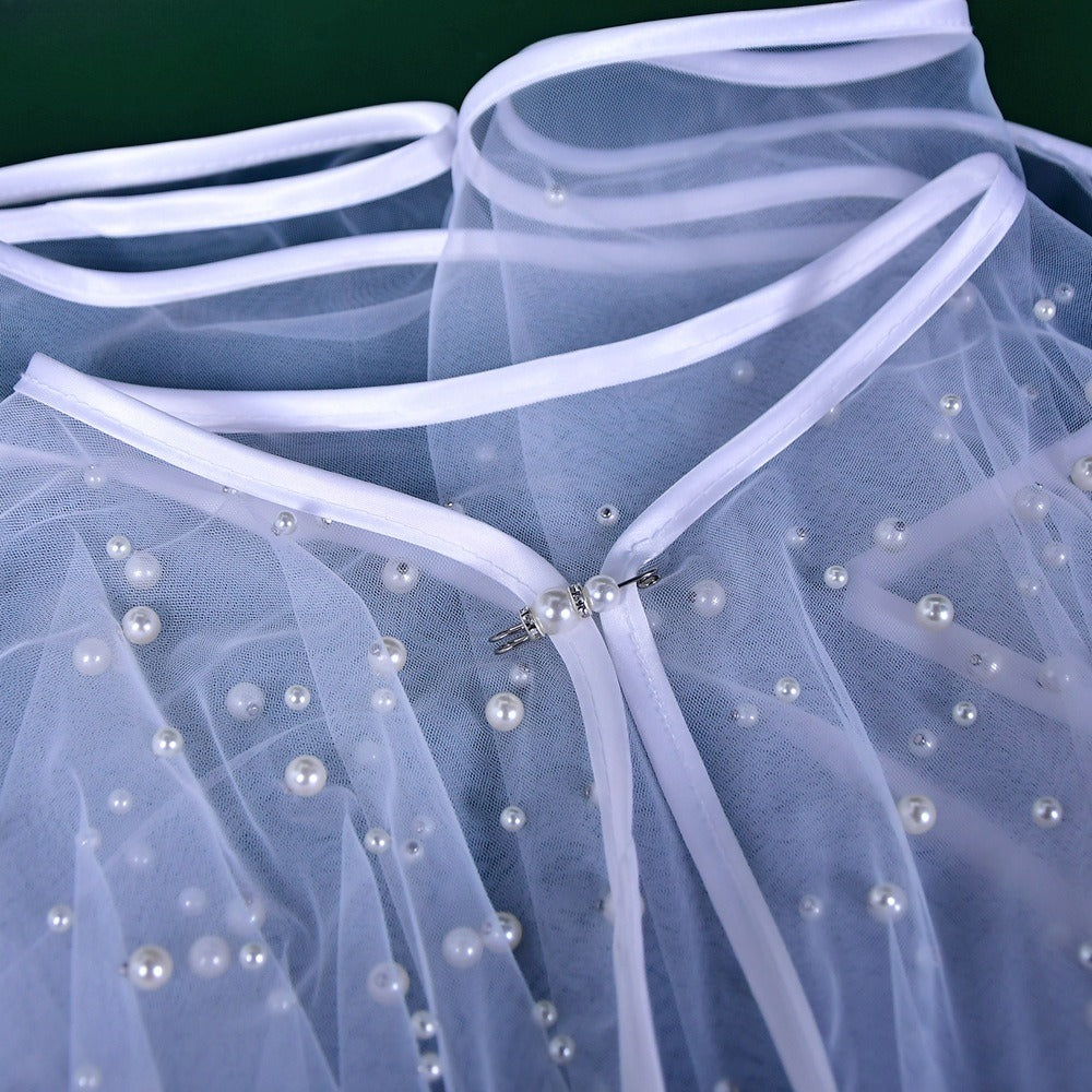 Pearl Embellished Bridal Cape(MAC374)