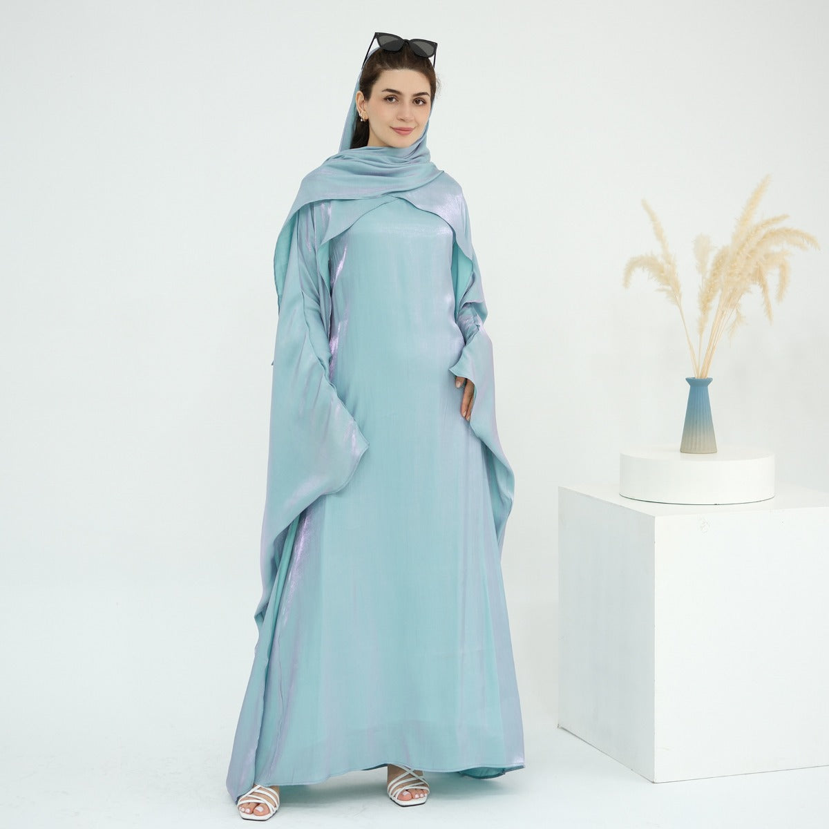 Luminous Beaded Abaya Collection | Luxury Solid Color Bell Sleeve Evening Wear Robes (MOA196)