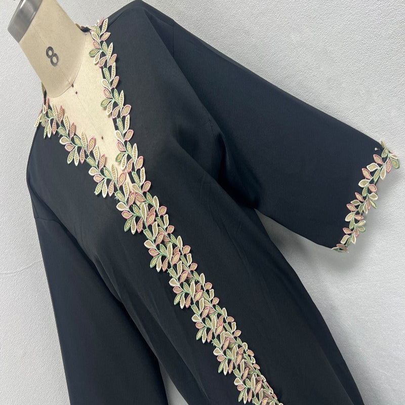 Gold Floral Embroidered Abaya(MOA296)