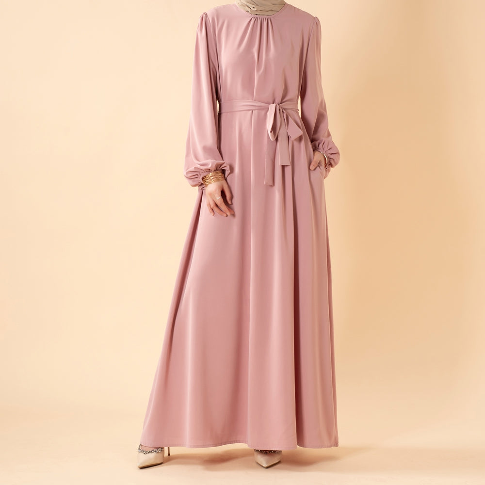 Candy Color Pleated Abaya | Must - have Essential Basic Dress (MA142) - Mariam's Collection