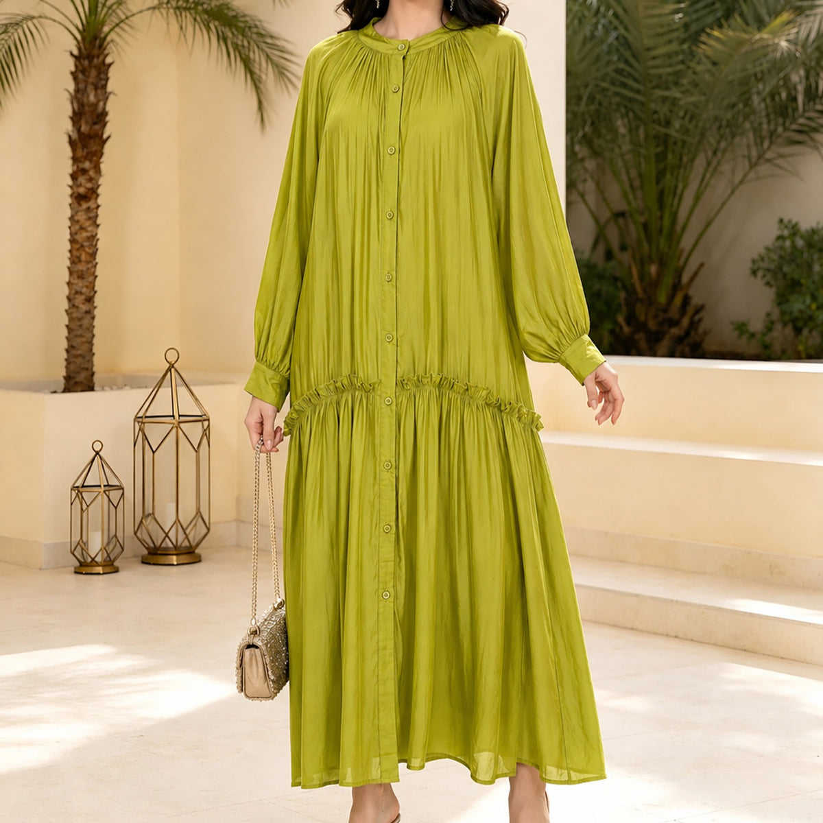 Solid Colour Tie-Waist Maxi Dress(MA472)