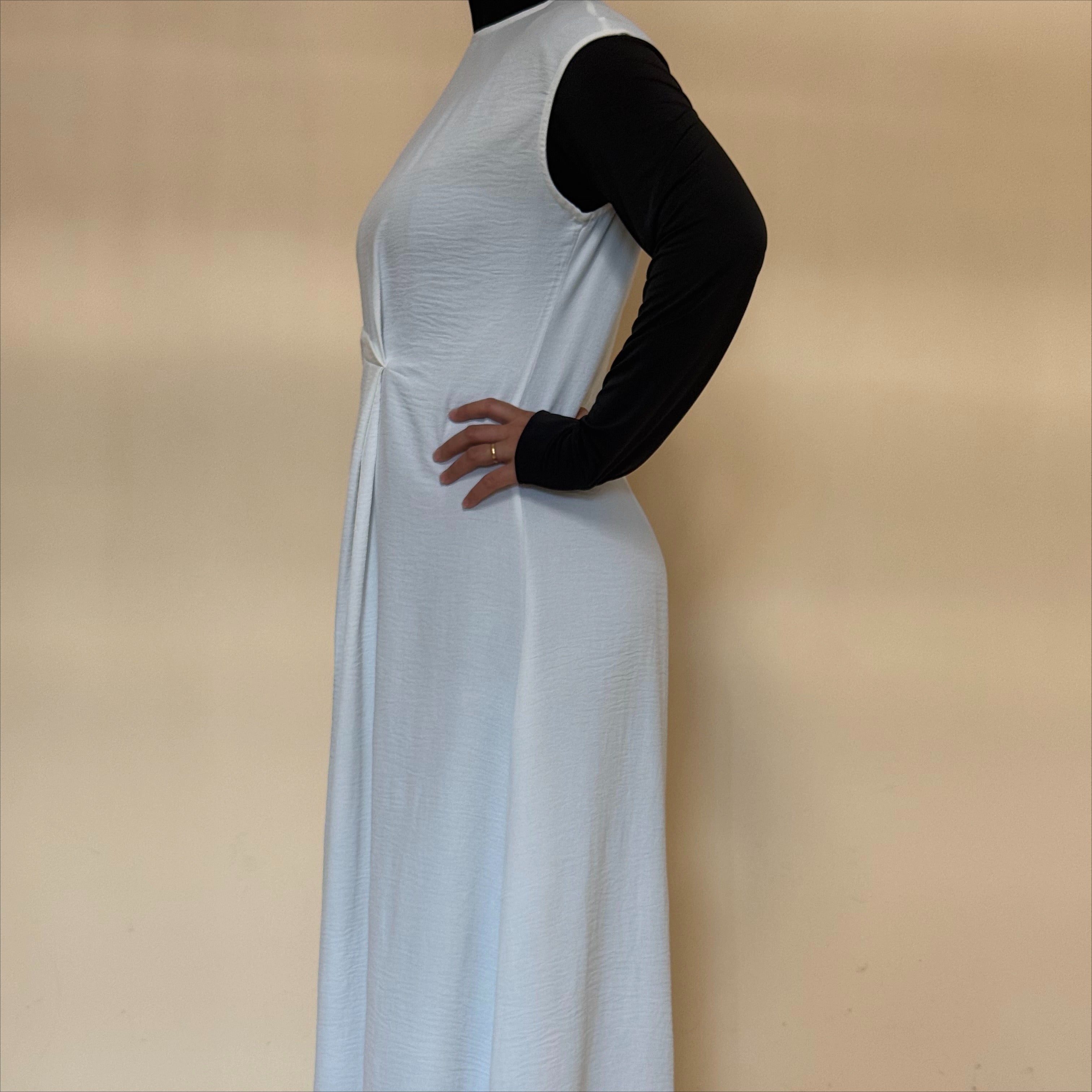 Textured Crepe Cap Shoulder Maxi Dress with Waist Pleat & Back Zip (MS436)(MS436)