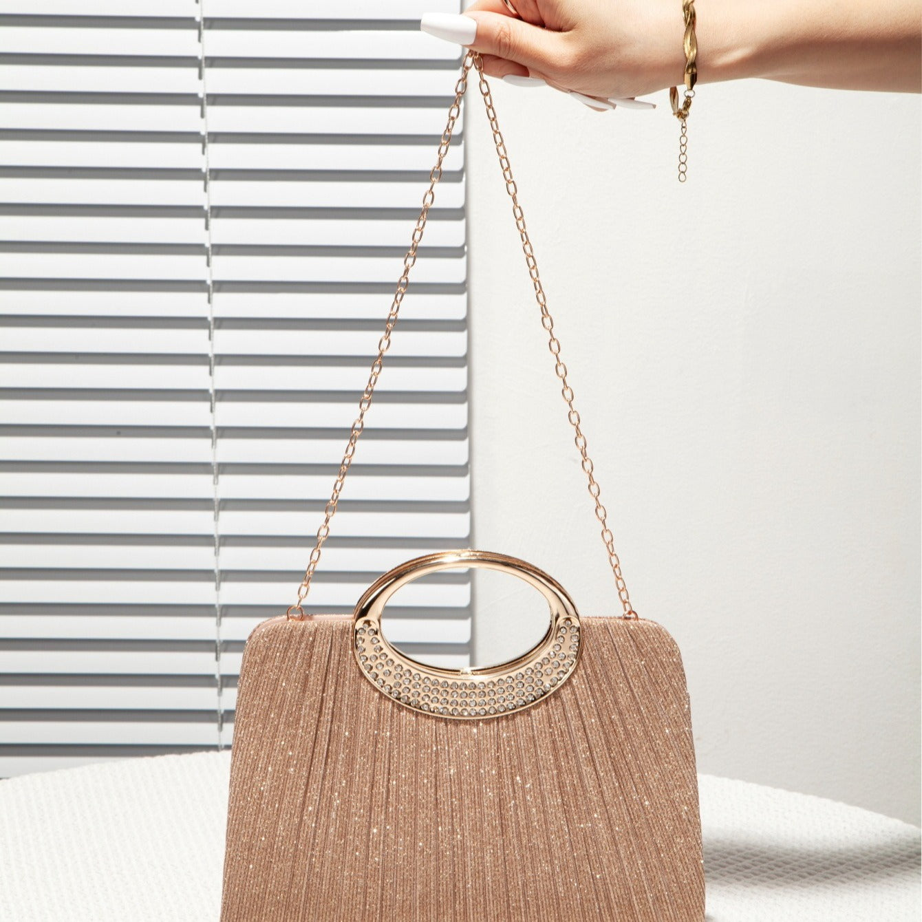 Oval Ring Handle Pleated Satchel Bag（MAC441）