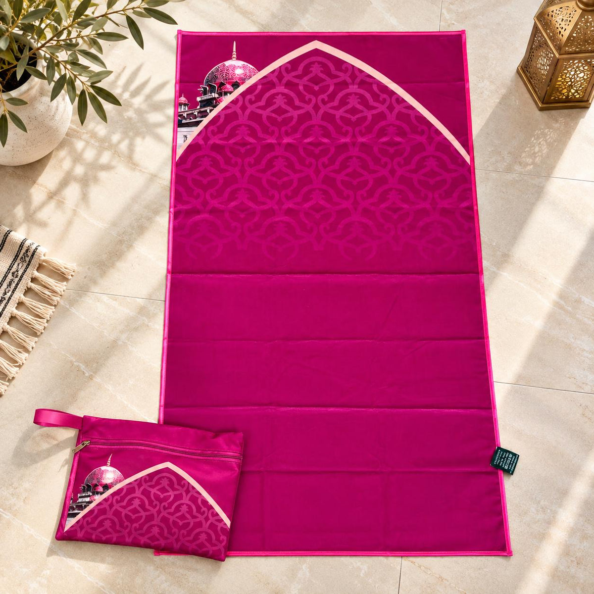 Mosque-Inspired Original Prayer Mat | Foldable with Matching Travel Pouch (MR092)