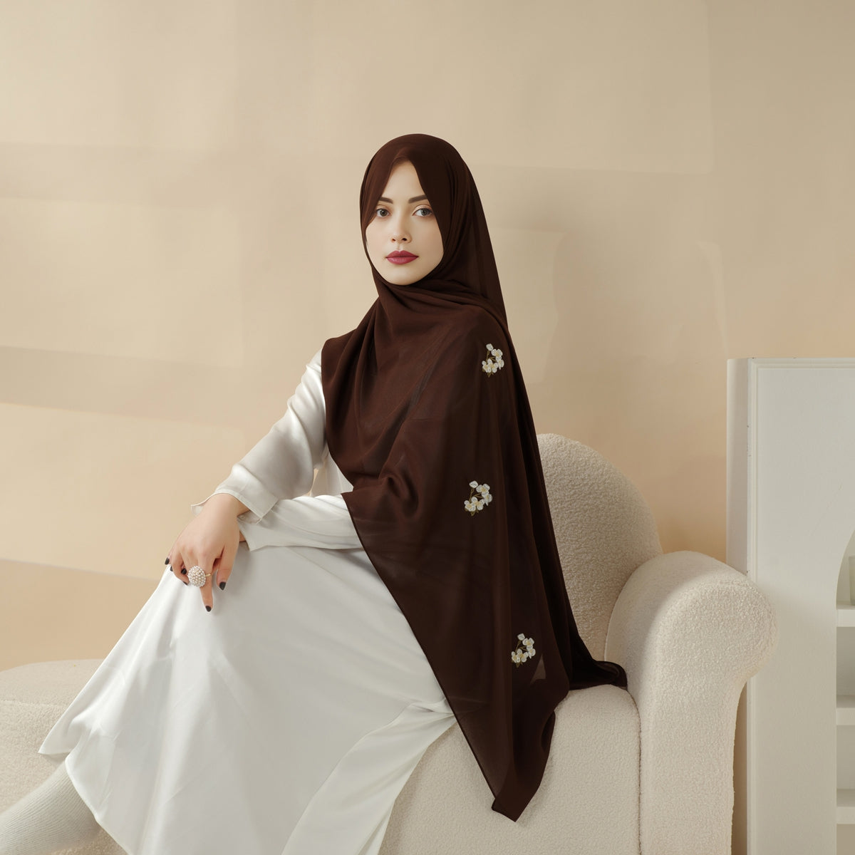 MH077 New Embroidery Extra-Fine Plain Chiffon Shawl Hijab