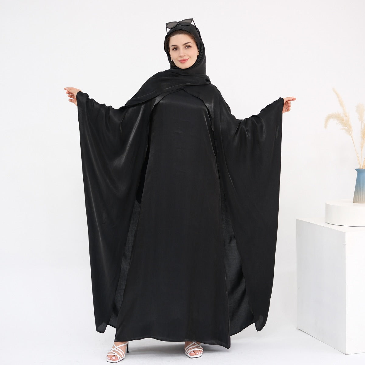 Luminous Beaded Abaya Collection | Luxury Solid Color Bell Sleeve Evening Wear Robes (MOA196)
