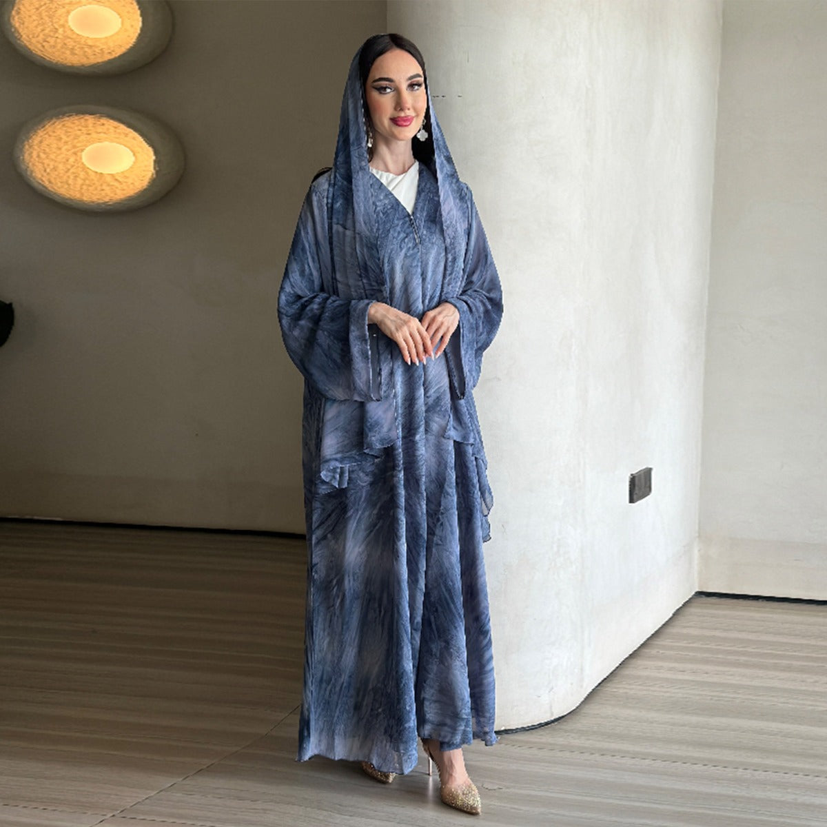 Printed Cardigan Abaya Collection | Modest Luxury Loungewear Feather-Print Robes (MOA194)