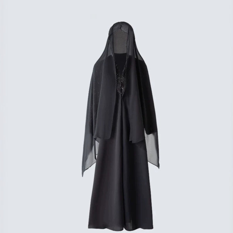 Black Sequin & Bead Embroidered Sleeve Open Abaya(MOA339)