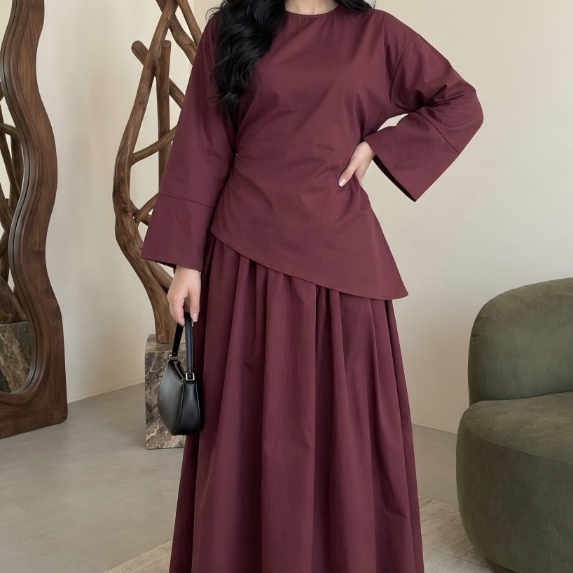 Solid Colour Top & Maxi Skirt Set(MS556)