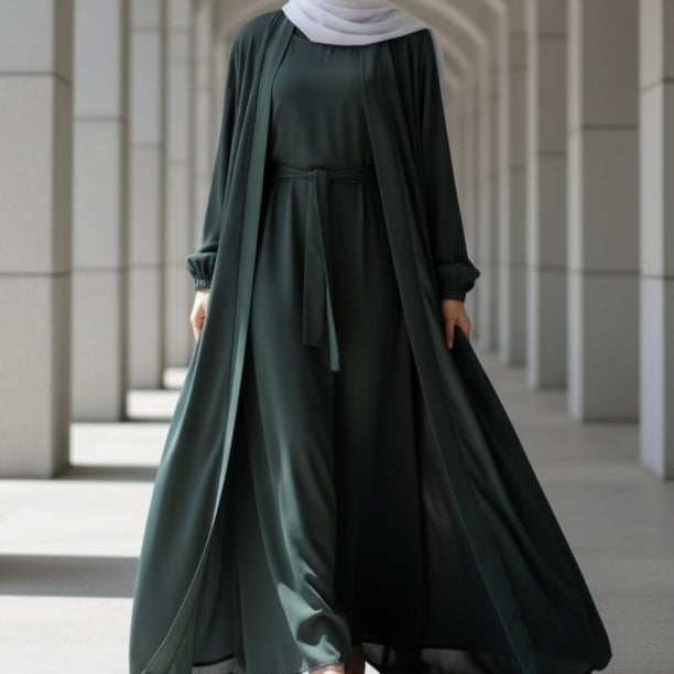 Premium Nida Zoom Open Abaya 3-Piece Set (MOA239)