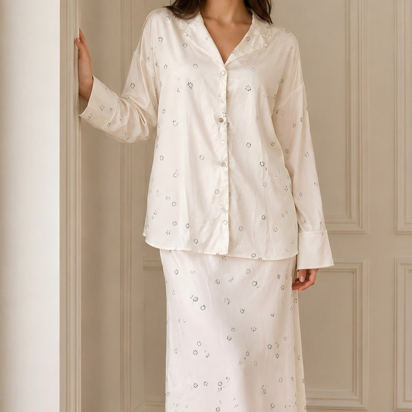 Ditsy Floral Print Shirt & Maxi Skirt Two-Piece Set(MS530)