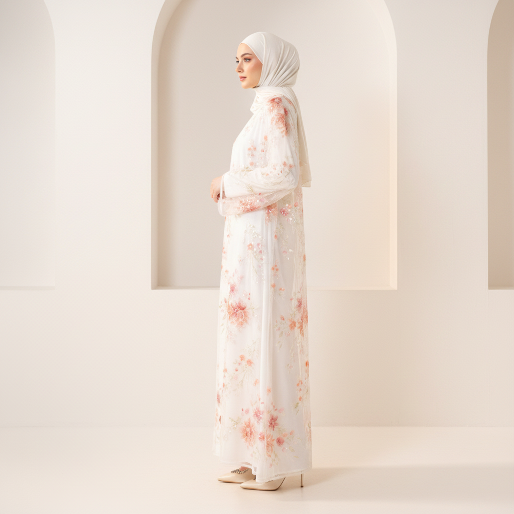 Luxury 3D Floral Sequin Embroidered Open Abaya for Weddings & Eid(MOA306)