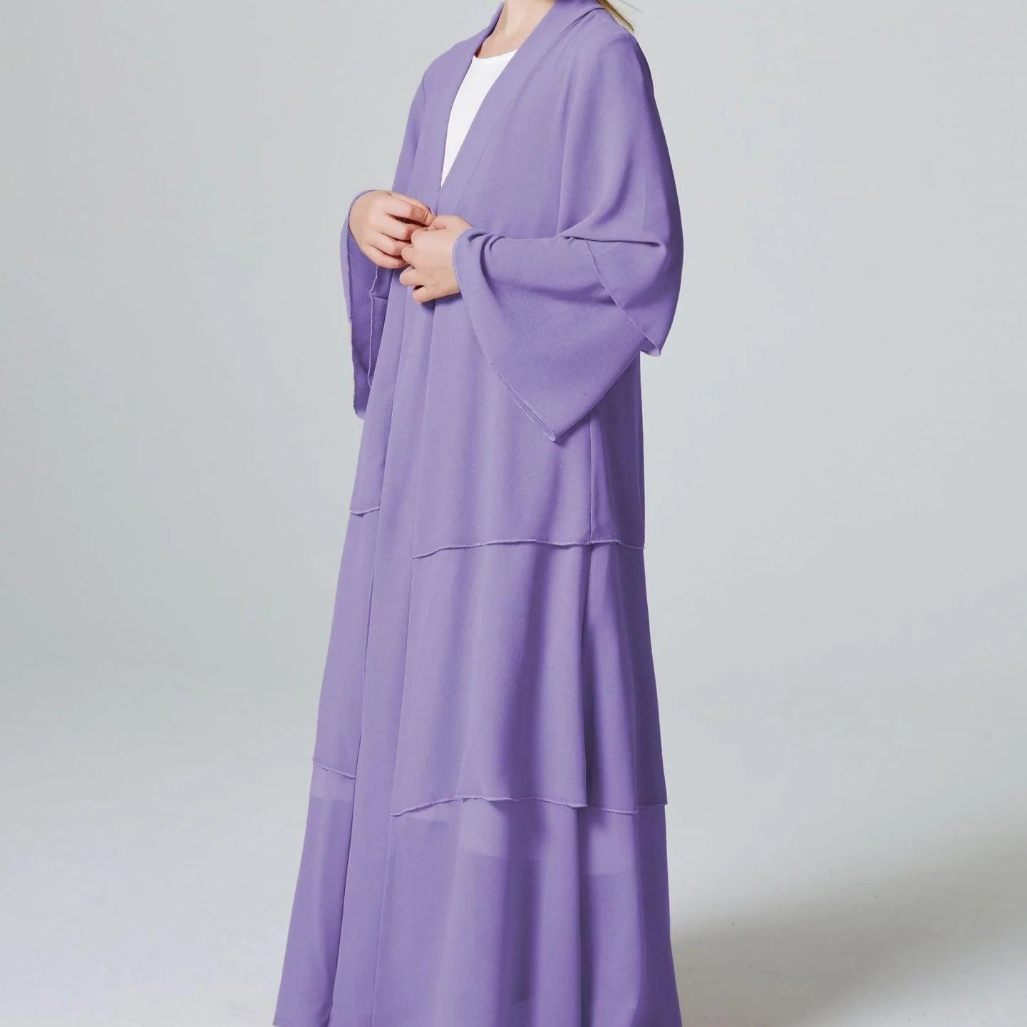 Girls Plain 3-Layered Chiffon Open Abaya Kid Abaya(MKG009)