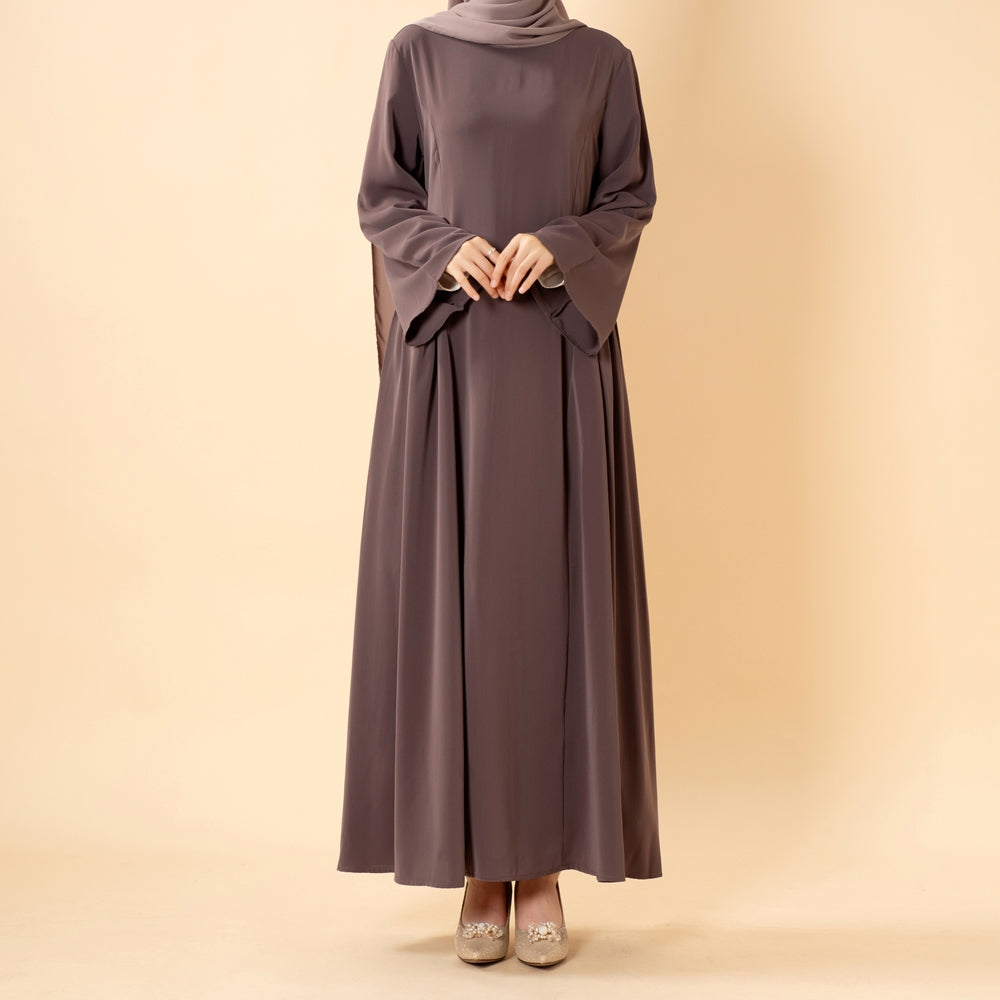 Nida Flared Maxi Dress with Pleated A-Line Skirt & Wide Bell Sleeves(MS435)