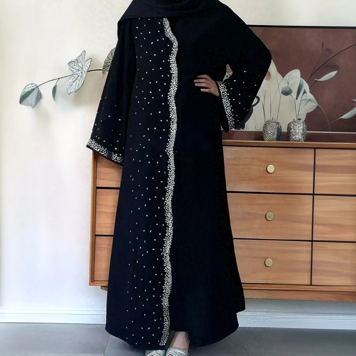 Luxury Black Crystal Embellished Abaya (MOA240)