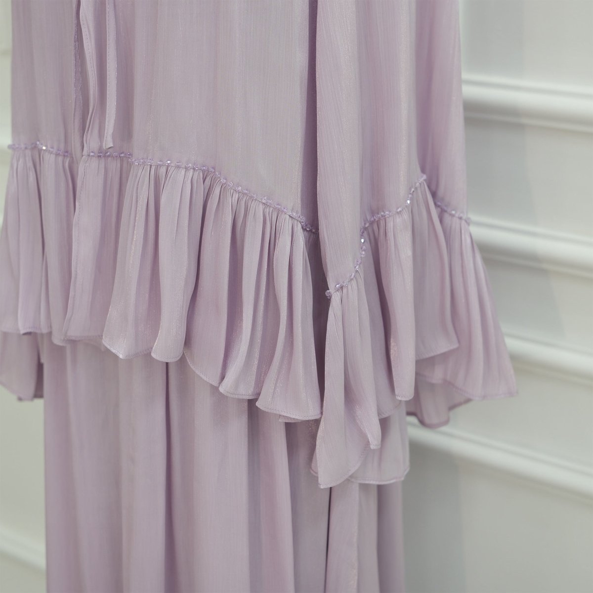 2 - Piece Crystal Beaded Ruffle Sleeve Abaya Set(MS405) - Mariam's Collection