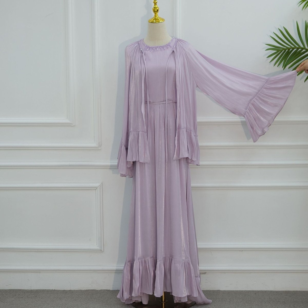 2 - Piece Crystal Beaded Ruffle Sleeve Abaya Set(MS405) - Mariam's Collection