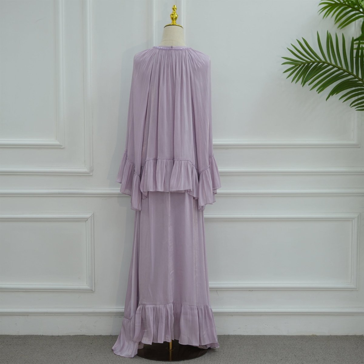 2 - Piece Crystal Beaded Ruffle Sleeve Abaya Set(MS405) - Mariam's Collection