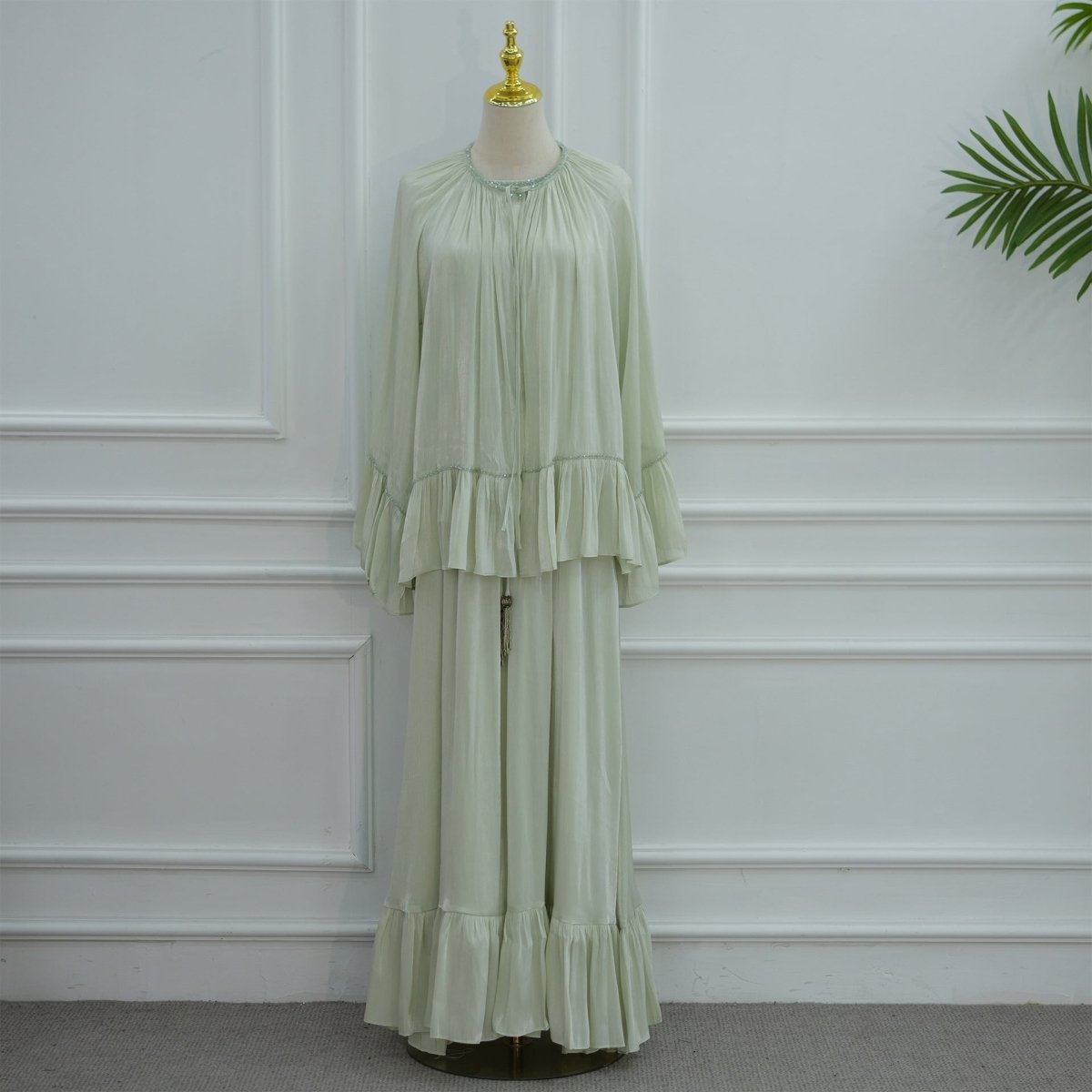 2 - Piece Crystal Beaded Ruffle Sleeve Abaya Set(MS405) - Mariam's Collection