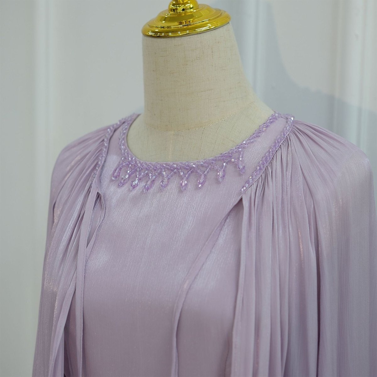 2 - Piece Crystal Beaded Ruffle Sleeve Abaya Set(MS405) - Mariam's Collection