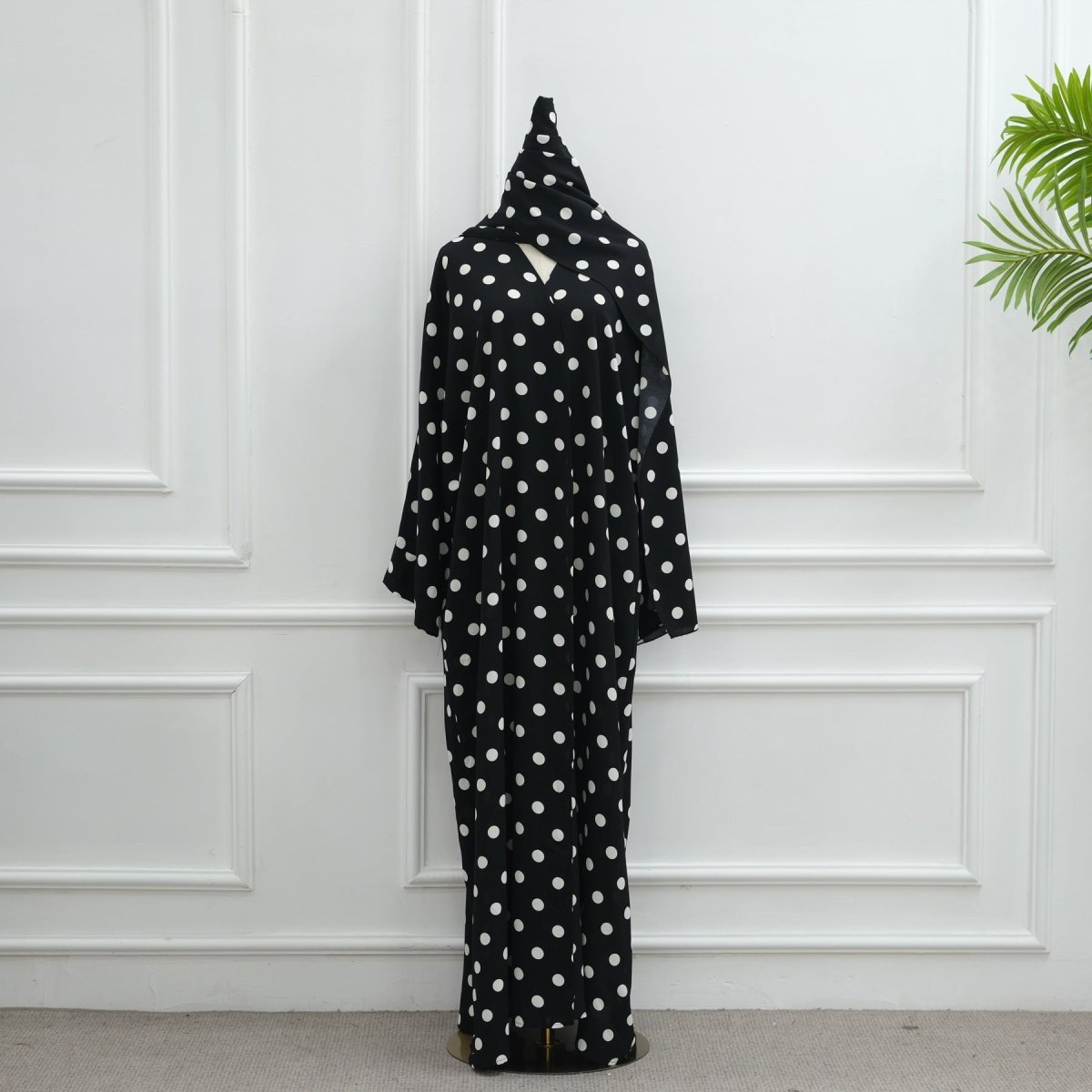 2 - Piece Polka Dot Print Open Abaya Set(MOA316) - Mariam's Collection