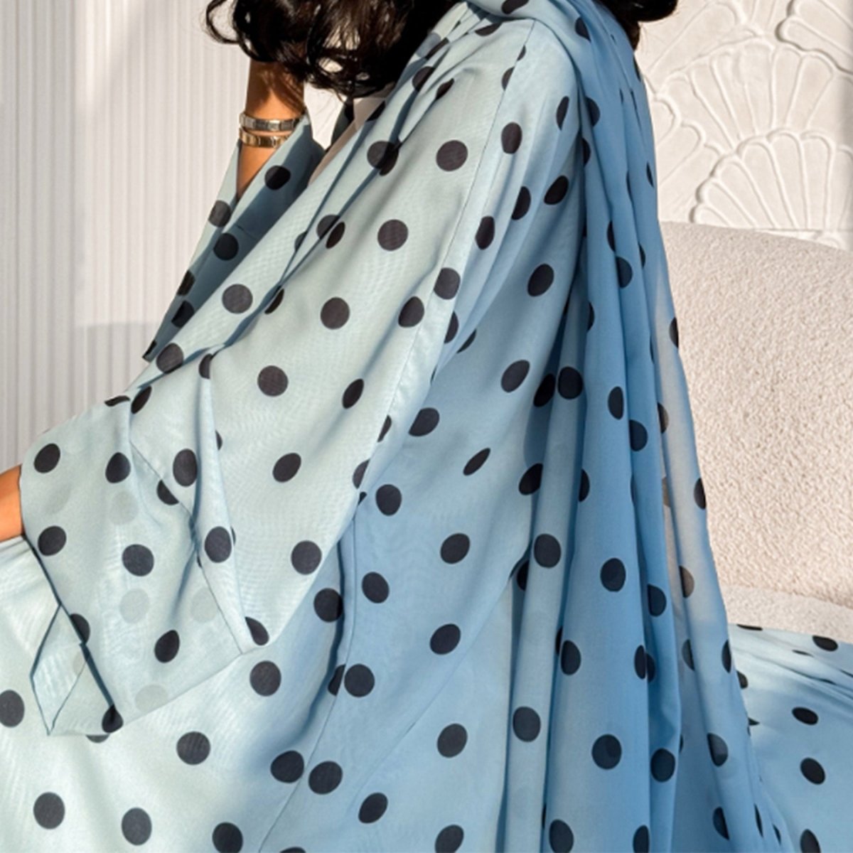 2 - Piece Polka Dot Print Open Abaya Set(MOA316) - Mariam's Collection