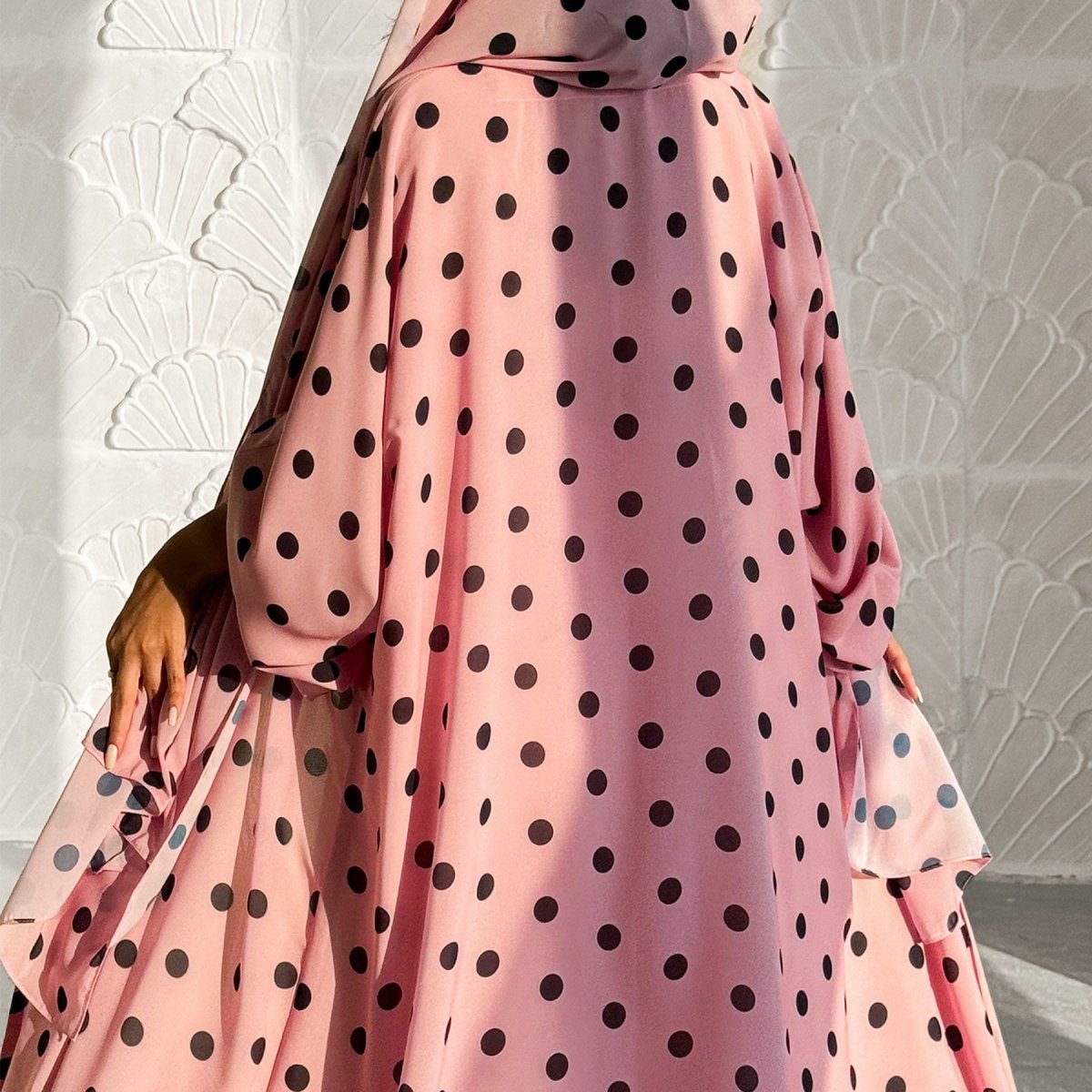 2 - Piece Polka Dot Print Open Abaya Set(MOA316) - Mariam's Collection